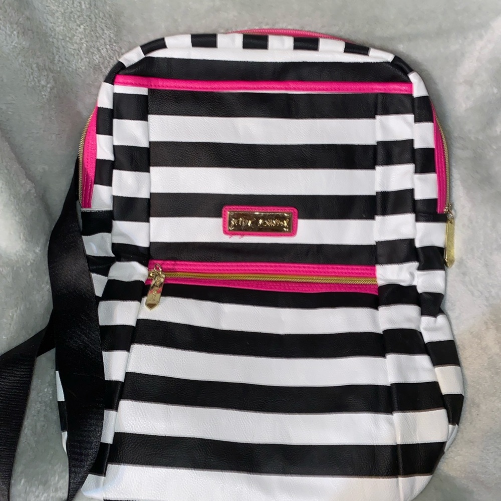 Betsey Johnson Black and White Striped Backpack